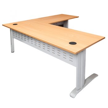 Smart Desk with (Right Hand) Attached Return Beech Top Silver Base