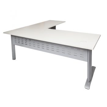 Smart Desk with (Right Hand) Attached Return Off-White Top Silver Base
