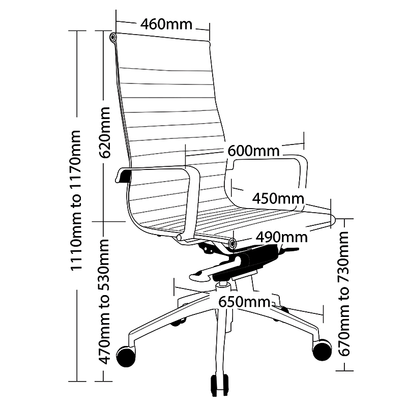 Kew High Back Chair White Thin Pad, High Back Office Chair Dimensions
