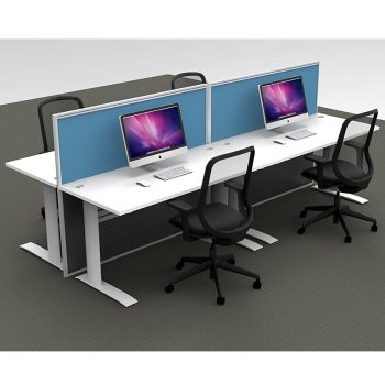 Smart 4 Straight Desk Pod, 2 Blue Floor Standing Screens
