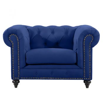 Chesterfield Lounge Chair, Navy Velvet