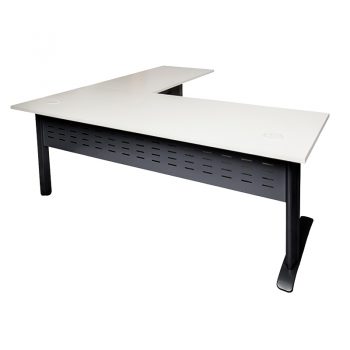 Smart Desk with (Right Hand) Attached Return, White Top, Satin Black Base