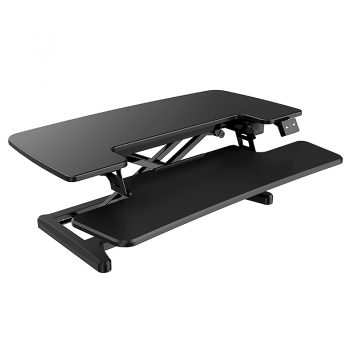 High Rise Electric Height Adjustable Desktop Stand, Black. RH Angle View