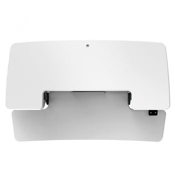 High Rise Electric Height Adjustable Desktop Stand, White. Top View