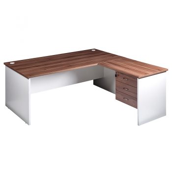 Essential Straight Desk with Right Hand Attached Return and Fixed Drawer Unit
