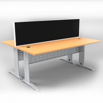 Smart 2 Back to Back Desks, Silver Base with Beech Tops and 1 Modular Express Screen Divider