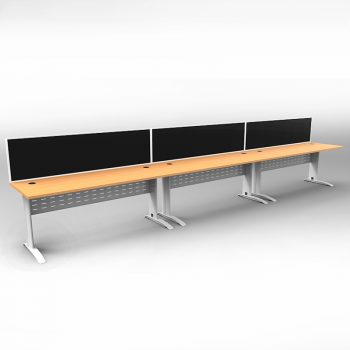 Smart 3 Inline Desks, White Base with Beech Tops and 3 Modular Express Screen Dividers