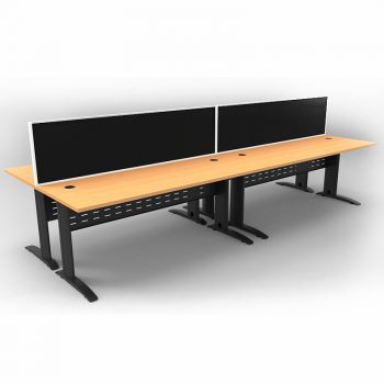 Smart 4 Back to Back Desks, Satin Black Base with Beech Tops and 2 Modular Express Screen Dividers