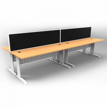 Smart 4 Back to Back Desks, White Base with Beech Tops and 2 Modular Express Screen Dividers