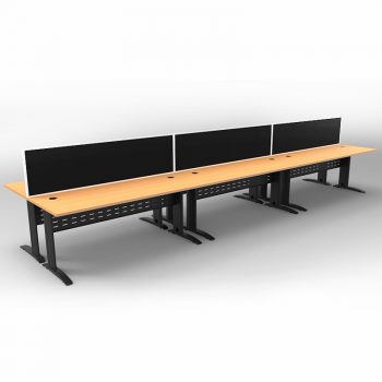 Smart 6 Back to Back Desks, Satin Black Base with Beech Tops and 3 Modular Express Screen Dividers