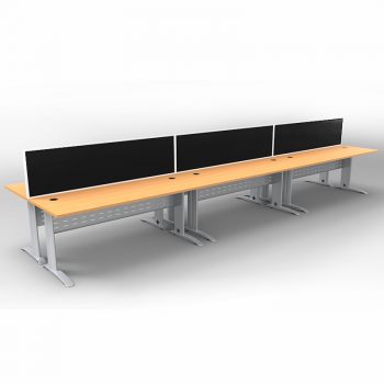 Smart 6 Back to Back Desks, Silver Base with Beech Tops and 3 Modular Express Screen Dividers