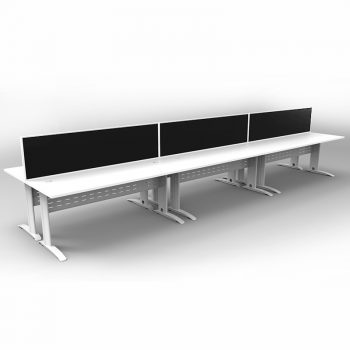 Smart 6 Back to Back Desks, White Base with White Tops and 3 Modular Express Screen Dividers