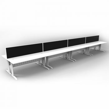 Smart 8 Back to Back Desks, White Base with White Tops and 4 Modular Express Screen Dividers