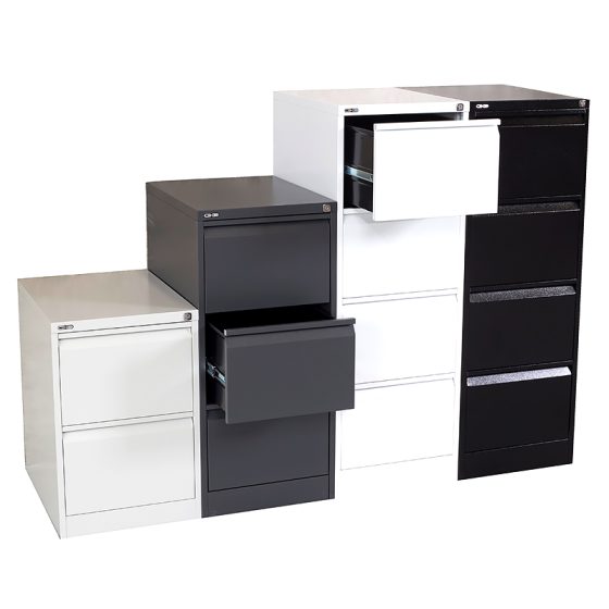 Super Heavy Duty Vertical Filing Cabinet Colours - Silver Grey, Graphite Ripple, White and Black Ripple