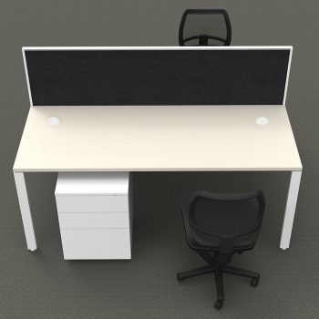 Modular 2 Back to Back Desks with Screen Divider, 2 Surrey Mesh Back Chairs and 2 Super Heavy Duty Metal Mobile Drawer Unit Package, Front View