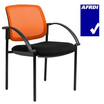 Atlas Visitor Chair Black 4 Leg Frame with Arms, Orange Mesh Back