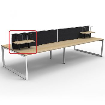Optional Desk Mounted Shelf, Natural Oak with Black Frame, Black Screens