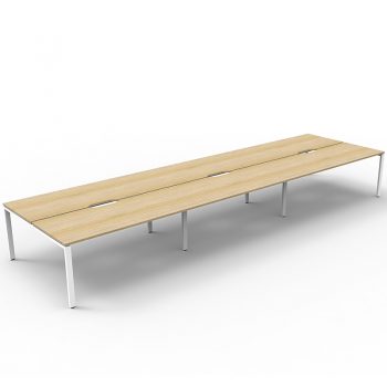 Supreme 6-Way Desk Pod, Natural Oak Desk Tops, White Under Frame, No Screen Dividers