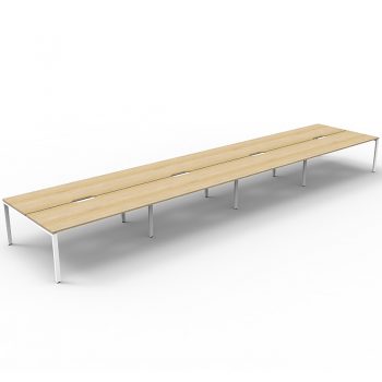 Supreme 8-Way Desk Pod, Natural Oak Desk Tops, White Under Frame, No Screen Dividers