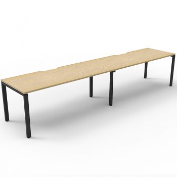 Supreme Desk, 2 Person In-Line, Natural Oak Desk Tops, Black Under Frame, No Screen Dividers