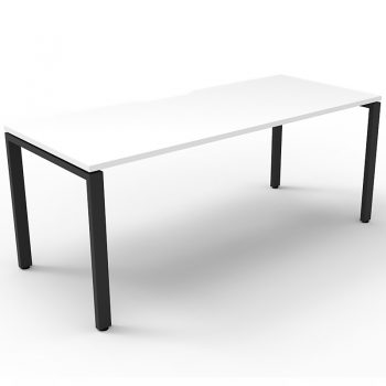 Supreme Single Desk, White Desk Top, Black Under Frame, No Screen Dividers