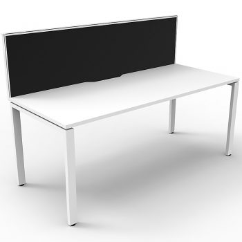 Supreme Single Desk, White Desk Top, White Under Frame, with Black Screen Divider