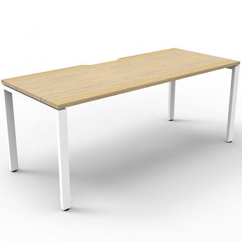 Supreme Single Desk, Natural Oak Desk Top, White Under Frame, No Screen Dividers