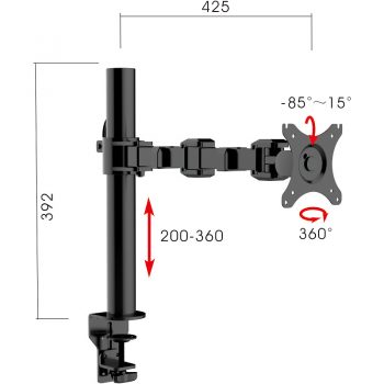 Eden Standard Ergonomic Single Monitor Arm, with Dimensions