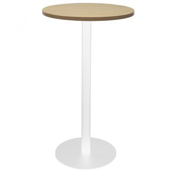Vogue Round High Table, Natural Oak Table Top, White Table Base