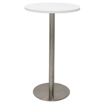 Vogue Round High Table, White Table Top, Stainless Steel Table Base