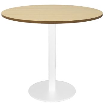 Vogue Round Meeting Table, Natural Oak Table Top, White Table Base