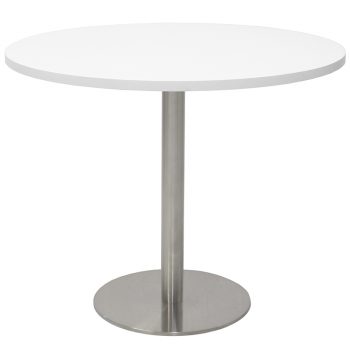 Vogue Round Meeting Table, White Table Top, Stainless Steel Table Base