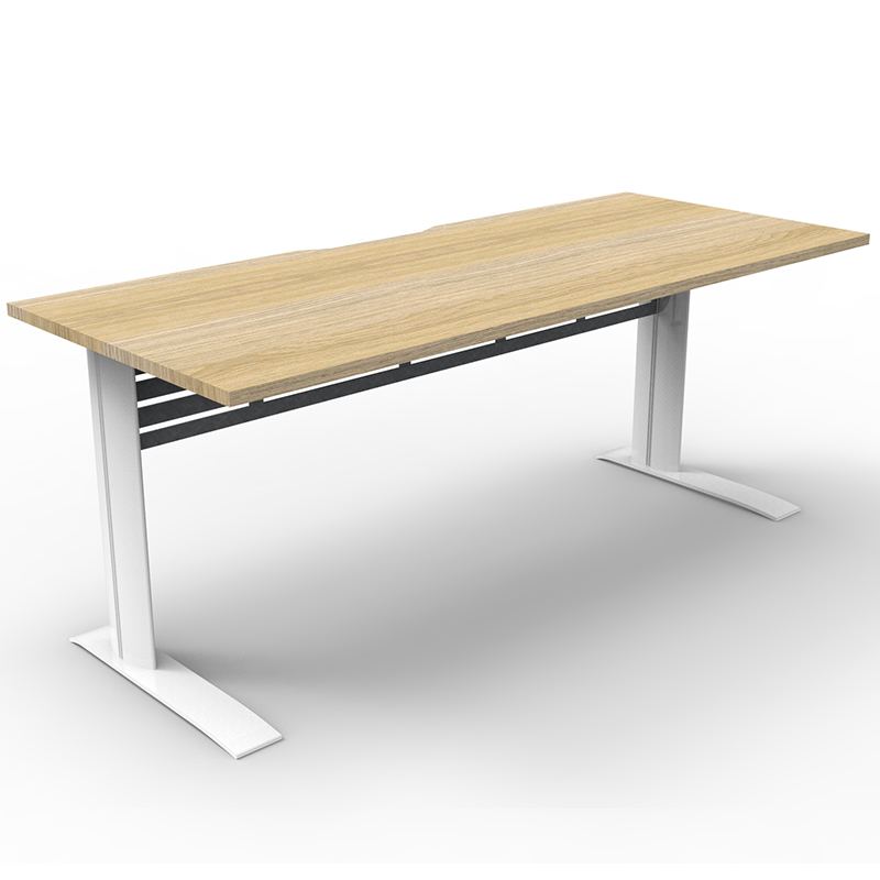 Smart Select Desk, Natural Oak Desk Top, Satin White Under Frame