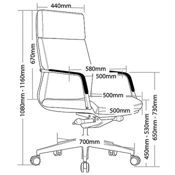 Vantage High Back Chair, Dimensions