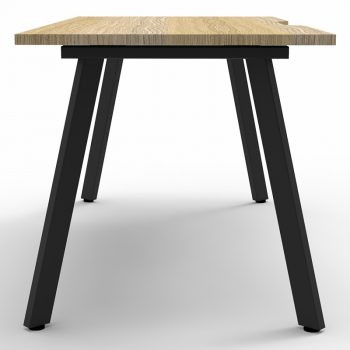 Splay Single Desk – 1 Person, Natural Oak Top, Satin Black Frame, End View