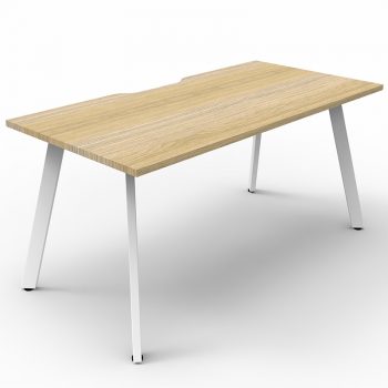 Splay Single Desk – 1 Person, Natural Oak Top, Satin White Frame