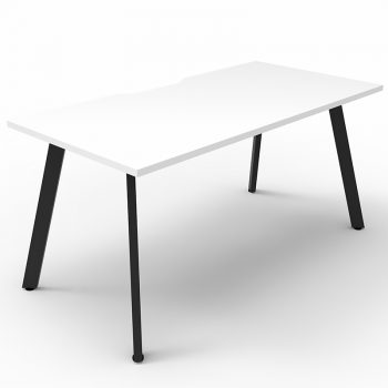 Splay Single Desk – 1 Person, White Top, Satin Black Frame