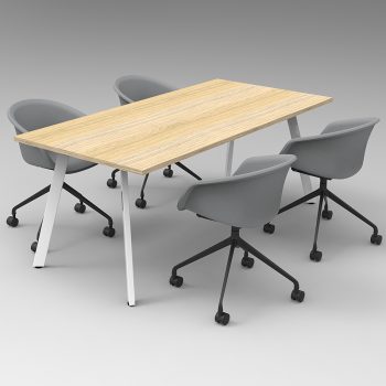 Splay Small Meeting Table, Natural Oak Table Top, White Frame, with 4 Manly Chairs