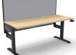 Rize Pro Manual Height Adjustable Desk with Screen Divider, Natural Oak Desk Top, Satin Black Frame, Grey Fabric